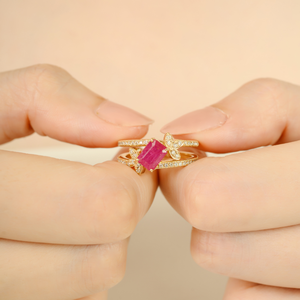 14K White Gold Floral Ruby Diamond Cluster Wedding Band Ring - Product Image 3