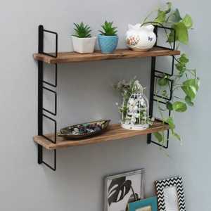 4 Tier Staggered Floating <b>Shelves</b> Set <b>Rustic</b> Wood Wall Mounted Storage Rack with Heavy Duty Industrial Metal Brackets - Product Image 3