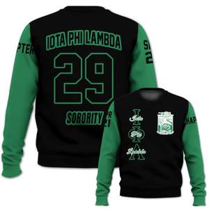 Veste universitaire personnalisée Iota Phi Lambda, veste universitaire noire et vert émeraude personnalisée, sweat-shirt de la sororité Iota Phi Lambda - Product Image 4