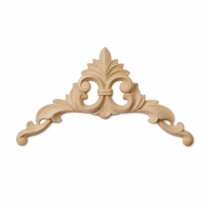 Applique décorative traditionnelle en bois massif de caoutchouc sculpté en forme de fleur-de-lis pour armoires de cuisine - Product Image 1