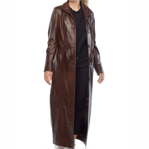 Manteau long en cuir de haute qualité pour femmes, coupe ample, style trench-coat, veste en cuir - Product Image 4