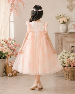 Robe de princesse florale pour filles avec manches à volants |   Robe élégante rose pour occasions spéciales - Product Image 5