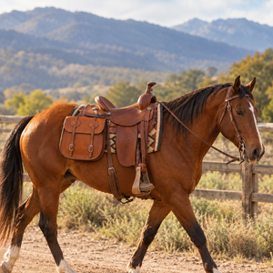 ROYAL INTERNATIONAL Sacoche de selle en cuir Heritage pour cheval |   Pochette de rangement latérale pour l'équitation occidentale avec design en relief et sangles sécurisées - Product Image 2