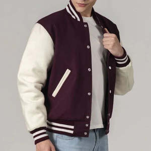 Veste universitaire homme Mono Clothing, bordeaux et blanc, coupe classique, col montant, extérieur en laine/polyester écologique, doublure en coton, haute qualité - Product Image 5
