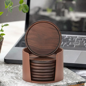 REHMAN CRAFT Handmade Natural Wood & Epoxy Resin Inlay Design <b>Coaster</b> <b>Set</b> <b>with</b> Round PU Leather <b>Holder</b> From Uttar Pradesh - Product Image 5