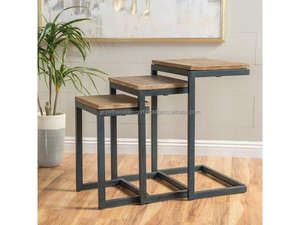 Juego de 3 Mesas de Centro Apilables de Madera de Mango, Estilo Moderno y Minimalista, Madera Sólida para Sala de Estar, Diseño de Madera de Teca - Product Image 5