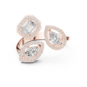 Anillo de compromiso vintage con halo de moissanita y diamantes de múltiples piedras - Banda de compromiso de plata de ley 925 chapada en oro rosa para mujer - Product Image 1