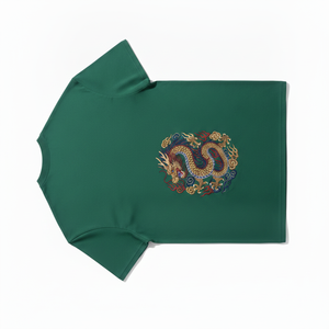 Camiseta de Hombre con Bordado de Dragón Chino Sostenible, Verde, Manga Corta, Cuello Redondo, Corte Regular, Algodón Jersey - Product Image 4
