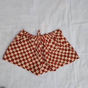 Retro Checkerboard Cotton Frill Pajama Set Red Cream Bold Check Print Tassel Tie Waist men's Summer Shorts Casual Wear - Product Image 2