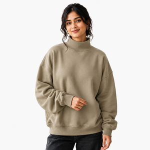 Sudadera de Cuello Alto para Mujer a Precio Económico, Ligera, de Algodón y Felpa, con Bordado Personalizado, Mangas Largas, Ropa Casual, Proveedor OEM ODM - Product Image 1