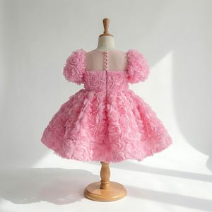 ชุดเดรสเด็กผู้หญิงสีชมพูหรูหรา ลายดอกกุหลาบ 3 มิติ แขนพองสไตล์เจ้าหญิง สำหรับงานวันเกิด งานประกวด หรืองานเลี้ยง  ขายส่ง - Product Image 2
