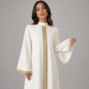 Robe Abaya Longue à Manches Longues en Tissu Mat pour Soirée Islamique Modeste de l'Aïd 2025, Tenue Musulmane 2 Pièces pour Femmes - Product Image 2