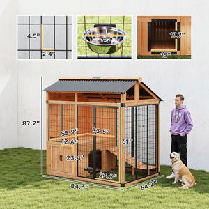Cuccia per Cani Extra Large 7FT X 5FT da Esterno in Legno con Piattaforma e Armadio Portaoggetti per Razze Grandi, Colore Giallo, Realizzata in Abete - Product Image 3