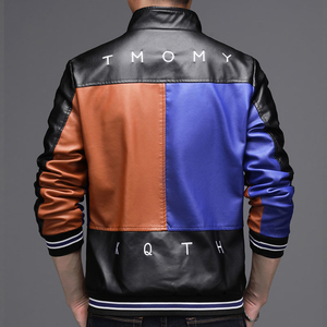 2025 Autumn Winter Short Thick Windproof Woolen Mens Varsity Leather <b>Jacket</b> with Studded Spikes and <b>Rhinestones</b> - Product Image 2