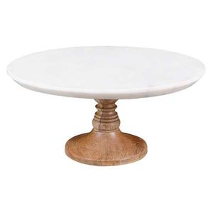 Hand <b>Crafted</b> Design Marble Cake Stand With Wooden Base Marble and Wood Cake Stand With Cake Platter at very low selling Price - Product Image 4