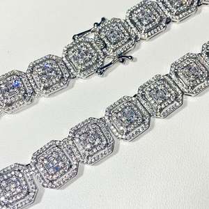<b>Iced</b> <b>Out</b> Emerald Cut Cluster Link <b>Chain</b> Necklace VVS Moissanite with 925 Sterling Silver Rose Gold & Rhodium Plated for Gift - Product Image 3