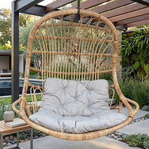 New Durable Eco-Friendly Modern Minimalist Portable Natural Rattan Woven <b>Hanging</b> Swing Chair Indoor Outdoor Park Furniture Sets - Product Image 3