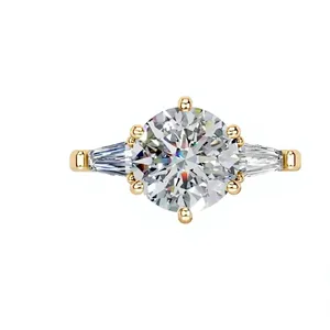 Bague de luxe en moissanite taille Trio, en argent sterling 925 plaqué or 14 carats, certifiée, pour fiançailles, mariage, promesse, fête, cadeau - Product Image 1