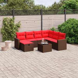 ชุดโซฟาลานบ้านหวายโพลีสีน้ำตาล 8 ชิ้นพร้อมชุดเบาะรองนั่งในสวน - Product Image 1