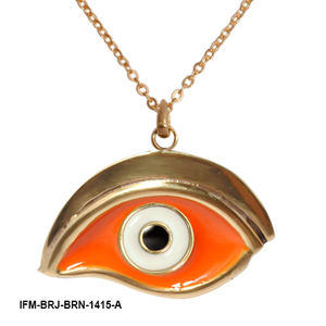 Colgante de latón hecho a mano con ojo y esmalte naranja, diseño minimalista para aniversario de mujer; Protege la felicidad y la creatividad, ajustable. - Product Image 2