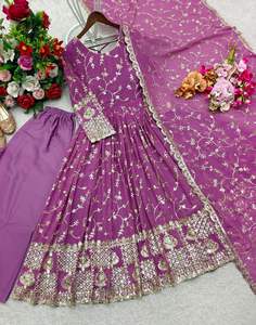 Vestido de fiesta Fox Georgette de última moda con pantalón de microseda y dupatta con bordado de lentejuelas, completamente cosido, ropa de boda india. - Product Image 2