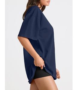 ราคาขายส่ง เสื้อยืดผู้หญิงผ้าฝ้ายแท้ 100% แขนครึ่งตัว คอเฉียง ทรงโอเวอร์ไซส์ สวมใส่สบาย ระบายอากาศได้ดี ผลิตในบังกลาเทศ - Product Image 3