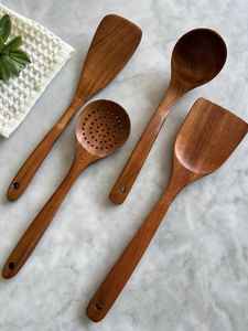Juego de Utensilios de Cocina de Madera de Teca, 4 Piezas, Naturales - Product Image 3
