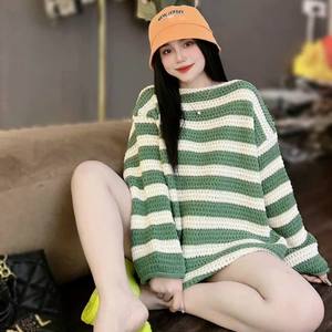 Pull en tricot pour femme, col rond, manches longues, teint en fil, nouveau design tendance pour l'automne - Product Image 6