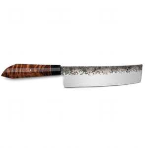 Herramienta de cocina y procesamiento de alimentos de acero al carbono forjado de primera calidad con mango de madera Burl. - Product Image 1