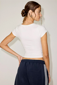 Women's Fitted Baby Tee Cotton Spandex Cap Sleeve <b>Y2K</b> Streetwear Crop <b>Top</b> Slim Fit Fashion T Shirt Custom Logo Wholesale OEM - Product Image 4