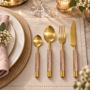 Populares juegos de cubiertos desechables de acero inoxidable 304 con acabado espejo, utensilios de cocina y comedor para bodas y mesas. - Product Image 1