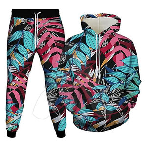 Ensemble de survêtement 2 pièces pour homme grande taille, imprimé tendance, effet délavé, avec sweat à capuche et pantalon de jogging, impression personnalisée, 100 % coton - Product Image 2