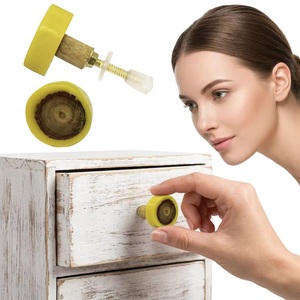 Ba Round Wooden Cabinet Knob with Yellow Resin Cover Modern Eco-Friendly Easy Installation for Home Office & Bathroom Furniture - Product Image 4