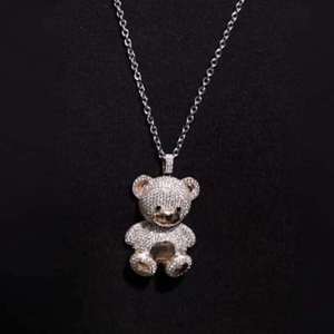 <b>Cute</b> Cartoon <b>Bear</b> Pendant Necklace With Crystal Rhinestone Inlay 925 Silver Chain Unisex Everyday Wear Style - Product Image 2
