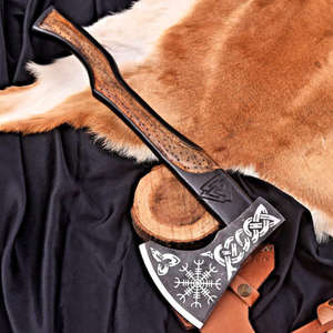 Hache à tête de lames gravées de style Viking de qualité supérieure, de qualité industrielle, en acier Damas, modèle Tomahawk populaire de Steel Craft International - Product Image 2