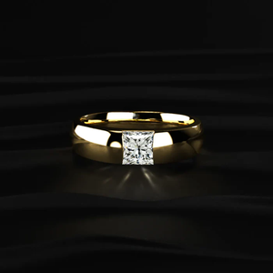 Bague solitaire en diamant taille princesse pour homme, 0,7 ct, en or jaune, diamant cultivé en laboratoire, bijoux fins pour mariage et fiançailles - Product Image 1