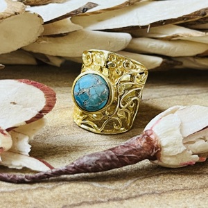 High Demand Turquoise Brass <b>Ring</b> 18K <b>Gold</b> Plated Filigree Texture <b>Ring</b> <b>Cocktail</b> Boho Floral Wholesale <b>Ring</b> For Women Chunky <b>Ring</b> - Product Image 5