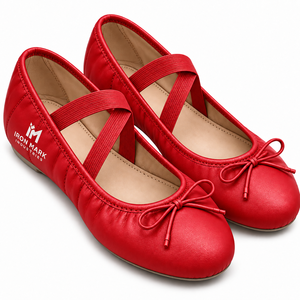 Zapatillas de Ballet Rojas de Cuero Genuino de Iron Mark Industries, Zapatos de Baile Suaves con Tiras Elásticas y Detalle de Lazo, Talla Personalizada para Niñas - Product Image 2