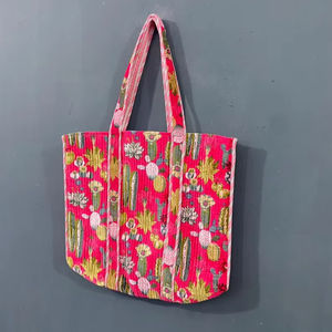 Sac fourre-tout en coton matelassé ethnique Peacock avec longues poignées, idéal pour le shopping quotidien, les voyages, la plage, fermeture éclair, vente au détail, cadeaux, commandes en gros - Product Image 1