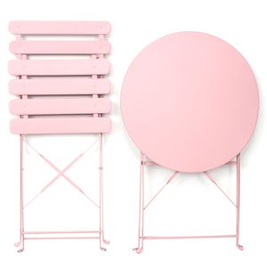Set da 3 Pezzi in Metallo Rosa per Balcone o Patio: Tavolo e Sedie da Bistrot - Product Image 6
