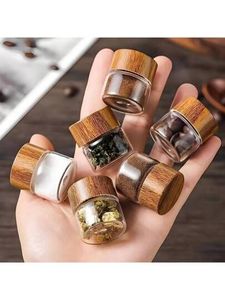 Petit pot en verre multifonctionnel avec couvercle en bois pour les collations, le thé, les grains de café et un rangement élégant sur le comptoir - Product Image 4