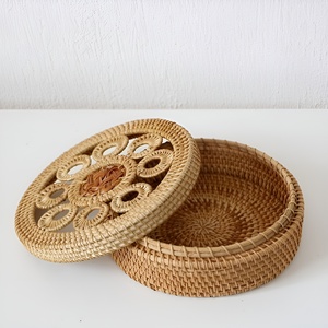 <b>Decorative</b> round rattan box with flower pattern lidded basket <b>for</b> sale braided organizer <b>boxes</b> - Product Image 4