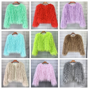 Chaqueta de Piel Sintética para Mujer, Negra y Blanca, de Pelo Largo, Gruesa y Peluda, sin Cuello, Abierta por Delante, Corta, para Invierno - Product Image 5