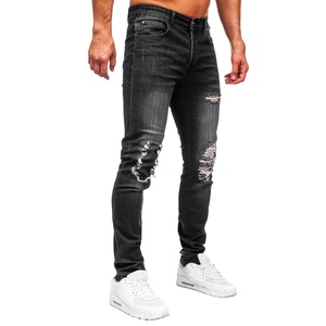 กางเกงยีนส์สีดำสุดเพอร์เรสสำหรับผู้ชายทรงสลิมฟิตเข้ารูปผิวขรุขระฟอกสีและเย็บทนทานสำหรับแฟชั่นสตรีทแวร์ - Product Image 3