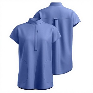Venta al por mayor: Blusas médicas de cuello mandarín para mujer, tejidas, elásticas, de ajuste holgado, con 3 bolsillos y tela transpirable. - Product Image 3