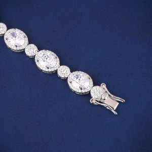 A cluster oval diamond tennis heavy look unisex <b>bracelet</b> Lab grown diamonds 14kt white gold bling bing shine tester pass piece - Product Image 5