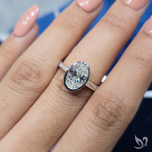 2ct oval cut lab grown diamond engagement <b>ring</b> in bezel setting with channel band <b>crafted</b> in 10k white gold - Product Image 4