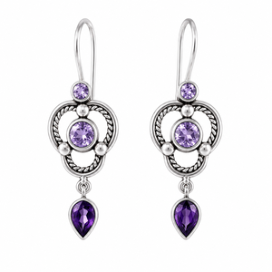 Best Price <b>Oxidized</b> Silver Amethyst Traditional Drop Antique Silver-Plated Women's Anniversary Earrings Wholesale Supplier - Product Image 1