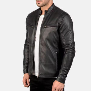Men's Black Genuine Leather Biker <b>Jacket</b> Stand Collar Zipper Closure <b>Slim</b> <b>Fit</b> Moto Style Autumn Wear 100% Premium Quality - Product Image 6