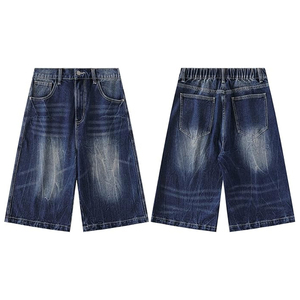 Jorts en jean délavé vintage unisexe coupe ample streetwear polyester/coton logo personnalisé été décontracté tissé taille mi-haute OEM - Product Image 2